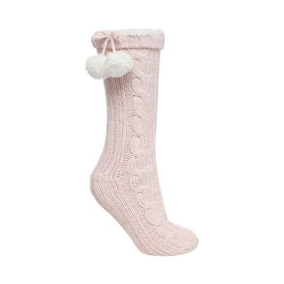 Light pink sparkle cable knit socks